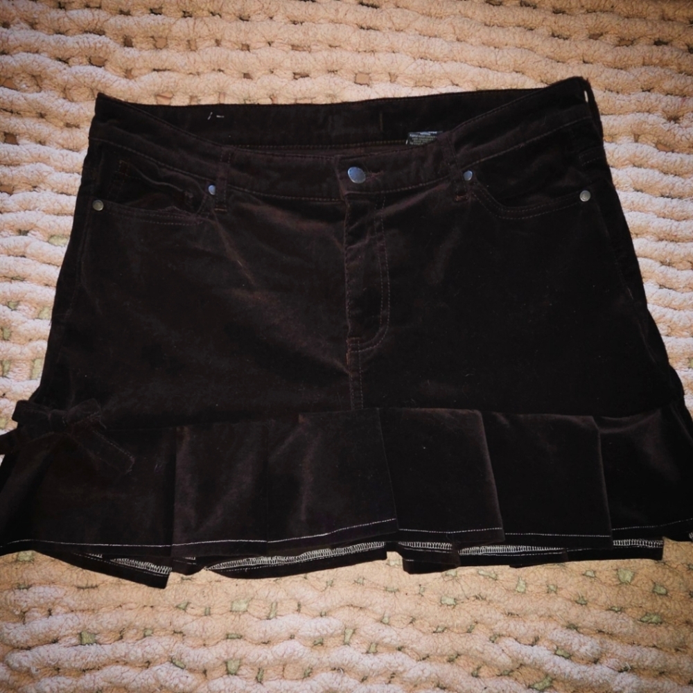 One of A Kind Hand Sewn Dark Burgundy Skirt with Ruffle Hem